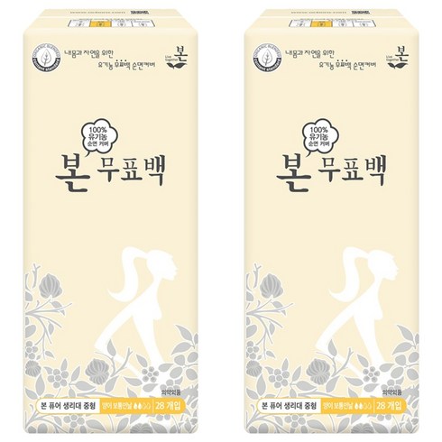 유기농본 순면 생리대 날개형, 중형, 28개입, 2개