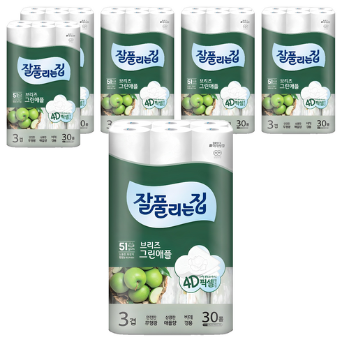 잘풀리는집 브리즈 그린애플 3겹 화장지, 25m, 30개입, 6개