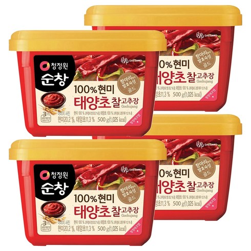 청정원순창 100% 현미 태양초 찰고추장, 500g, 4개