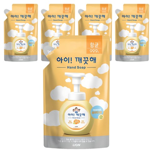 아이깨끗해 향균 폼 핸드솝 순 파우더향 리필용, 200ml, 5개