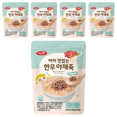 베베스트 아이 맛있는 한우 야채죽, 소고기, 5개, 150g