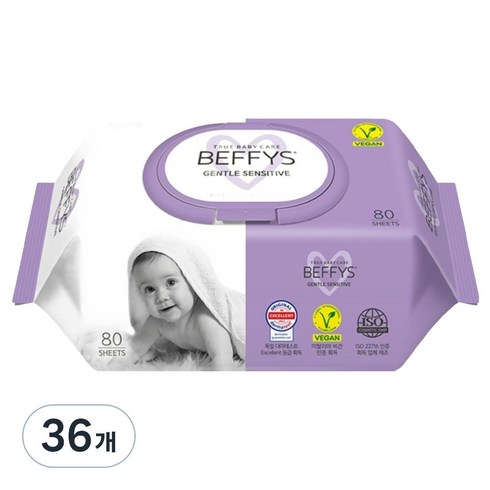 베피스 젠틀 센시티브 유아물티슈 캡형, 60g, 80매, 36개