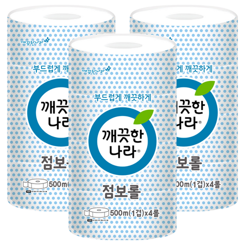 깨끗한나라 1겹 점보롤 화장지, 500m, 3개, 4롤