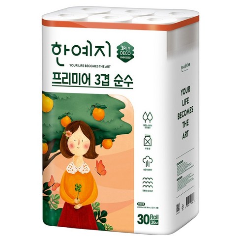 한예지 프리미어 3겹 순수 화장지, 30m, 30롤, 1개