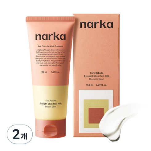 나르카 코어 리빌드 스트레이트 슬릭 열보호 노워시 헤어 밀크 블라썸던, 2개, 150ml