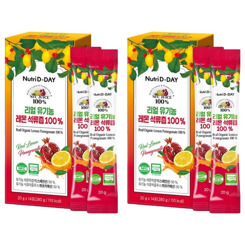 뉴트리디데이 리얼 NFC 유기농 레몬석류즙 100% 14p, 280g, 2개
