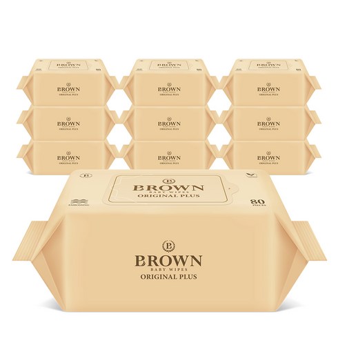 브라운 오리지널 플러스 아기물티슈 리필형, 55g, 80매, 10개
