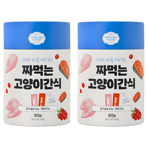 원더푸드 짜먹는 고양이 간식 60p, 혼합맛(닭가슴살/연어), 720g, 2세트