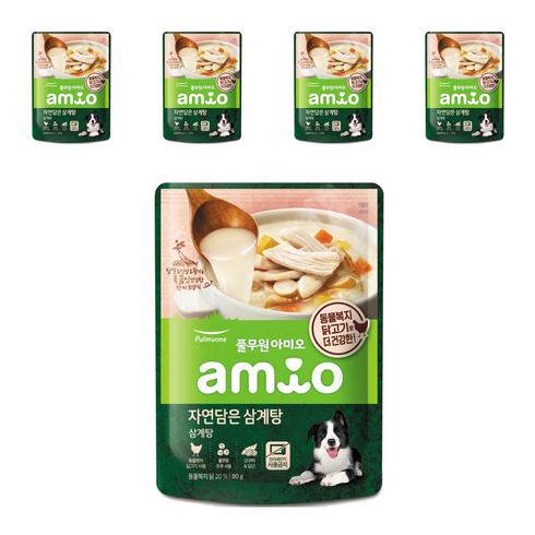 풀무원아미오 전연령 강아지 자연담은 삼계탕 습식사료, 닭, 80g, 5개