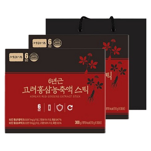 정원삼 6년근 고려홍삼 농축액 스틱 + 쇼핑백, 300g, 2개
