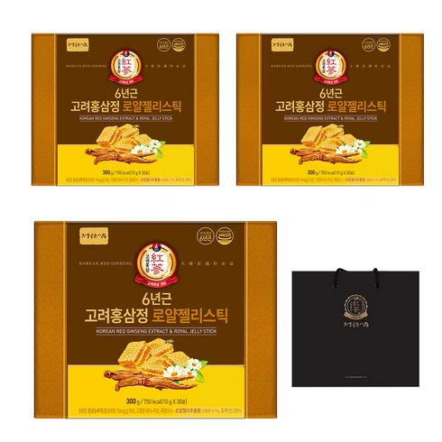 정원삼 6년근 고려홍삼정 로얄젤리스틱 + 쇼핑백, 300g, 3개
