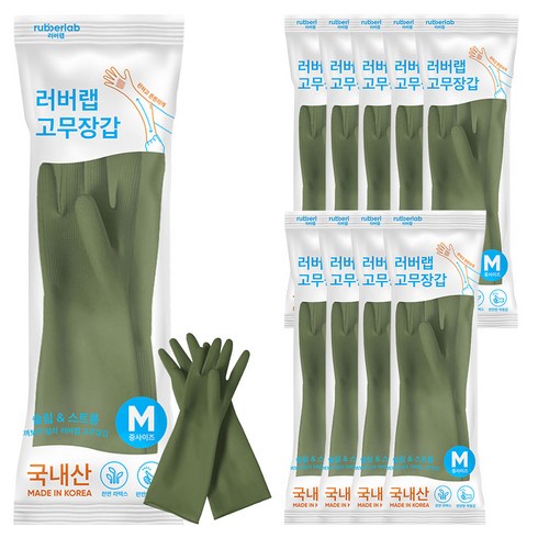 러버랩 국내산 팔목 고무장갑, 어반그린, 중(M), 10개