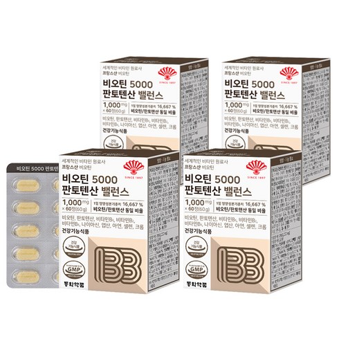 동화약품 비오틴 5000 판토텐산 밸런스, 60정, 60g, 4개