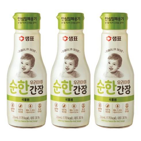 샘표 우리 아이 순한 간장 국물용, 3개, 200ml