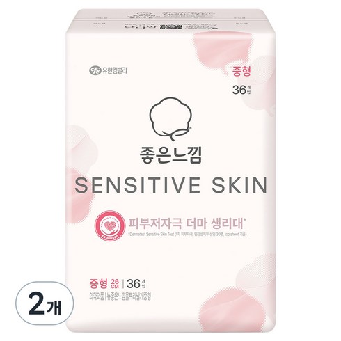 좋은느낌 센서티브스킨 생리대 날개형, 2개, 36개입, 중형