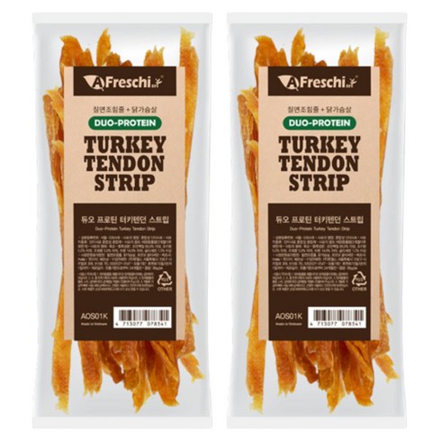 프레스키 강아지 듀오 프로틴 터키텐던 스트립 간식, 혼합맛(칠면조힘줄+닭고기), 85g, 2개