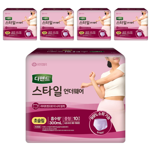 디펜드 여성용 스타일 팬티 언더웨어 라이트핏 초슬림 성인기저귀, 중형, 10개입, 5개