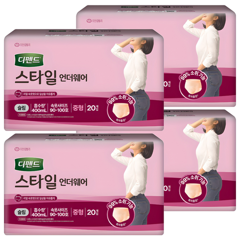디펜드 여성용 스타일 언더웨어 성인기저귀 슬림, 중형, 20개입, 4개