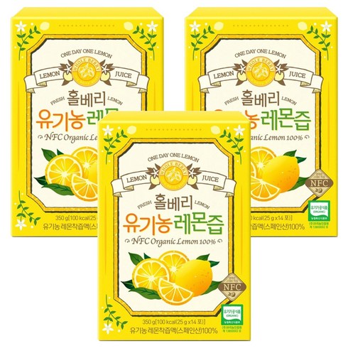 홀베리 정품 유기농 레몬즙, 350g, 3개