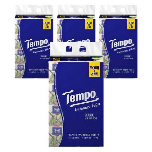 Tempo 천연펄프 미용티슈 4겹, 90개입, 16개