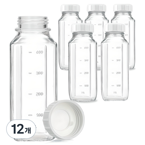 미르코리아 사각 밀폐 갤런 눈금 유리병, 500ml, 12개