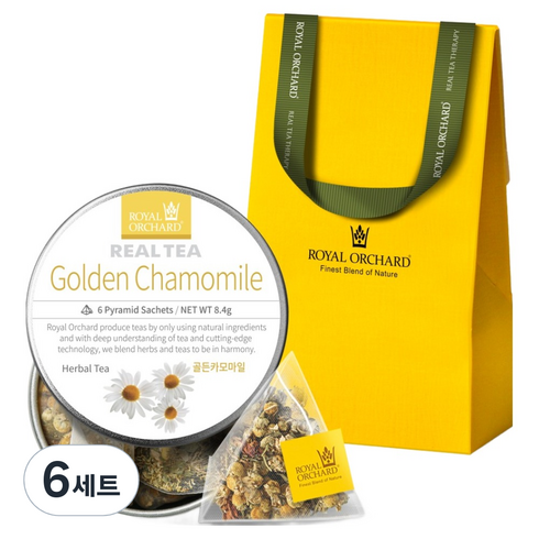 로얄오차드 골든카모마일 실버틴 싱글팩 차 티백 + 기프트박스 선물세트, 티백 6p + 기프트박스, 6세트