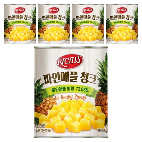 리치스 파인애플 청크 통조림, 836g, 5개