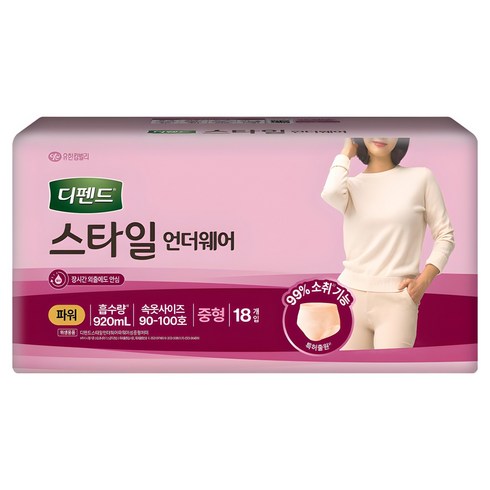 디펜드 여성용 스타일 언더웨어 성인기저귀 파워, 중형, 18개입, 1개