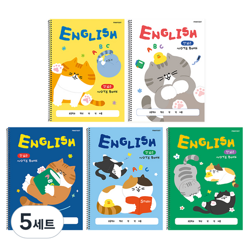 핑크풋 포근한 칸 넓은 영어노트 5종 세트, 혼합색상, 5세트