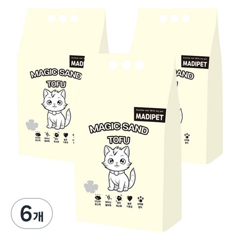 메디펫 매직 응고형 고양이 두부모래 가는입자, 10L, 6개, 무향
