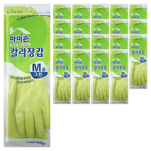 마미손 칼라 고무장갑 M, 그린, 중(M), 20개