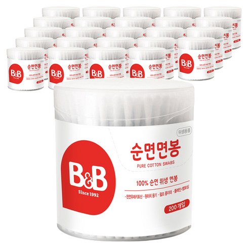 비앤비 원형 순면 유아 면봉, 200개입, 25개