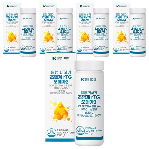 엔탑라이프 혈행 더하기 초임계 rTG 알티지 오메가3 60.6g, 60정, 5개