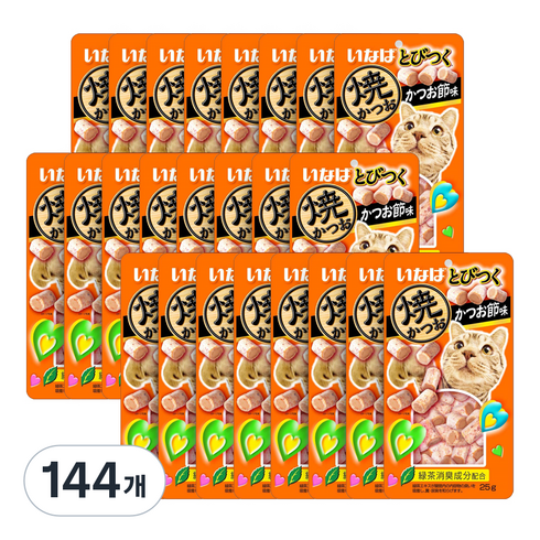 이나바 고양이 야끼믹스 간식, 혼합맛(구운가다랑어/가다랑어포), 25g, 144개