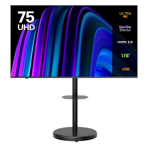 이노스 4K UHD LED TV 75인치 제로베젤 티비 + 대형 삼탠바이미 티비 스탠드 삼텐바이미 TV 거치대 FS-30 블랙 세트, 190cm(75인치), E7500UHD, 방문설치, 거치대형