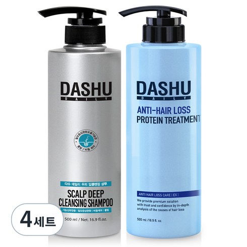 다슈 탈모완화 딥클렌징 비듬케어 샴푸 500ml + 단백질 트리트먼트 500ml, 4세트