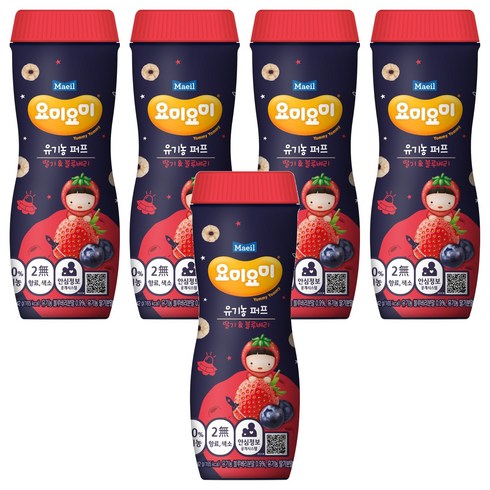 요미요미 유기농 퍼프, 혼합맛(딸기/블루베리), 42g, 5개