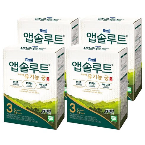 앱솔루트 프리미엄 유기농 궁 분유 3단계 12~24개월 14g, 280g, 4개