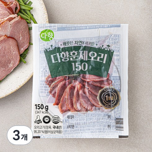 다향 훈제오리 슬라이스, 150g, 3개