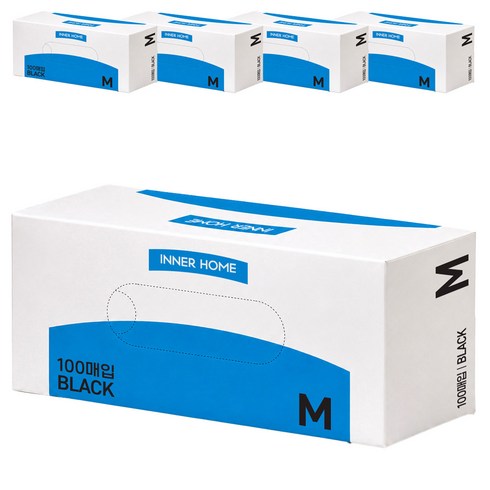 이너홈 니트릴장갑 100p, 블랙, M, 5개