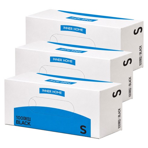 이너홈 니트릴장갑 100p, 블랙, S, 3개