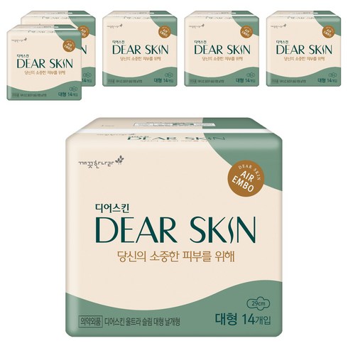 디어스킨 에어엠보 생리대 날개형, 대형, 6개, 14개입