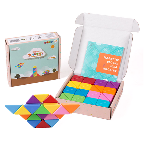 벨베이비 유아용 매직 큐브 세모 자석 블럭 32p, 레인보우, 1개