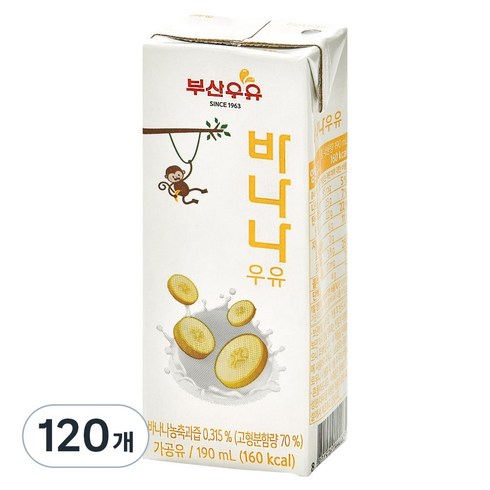 부산우유 농협 멸균 바나나 우유, 190ml, 120개