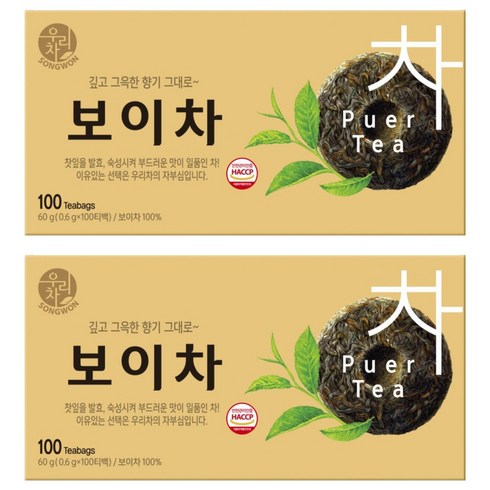우리차 송원식품 보이차, 600mg, 100개입, 2개