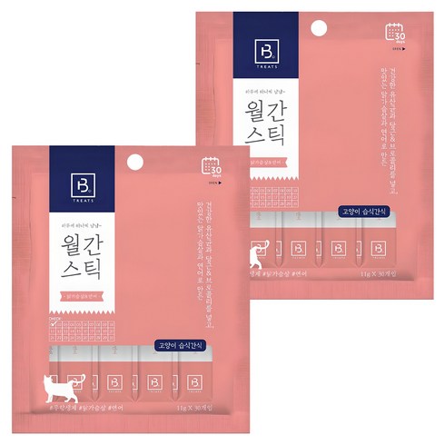 브리더랩 고양이 월간스틱 짜먹는 간식 30개입, 혼합맛(닭가슴살/연어), 330g, 2개