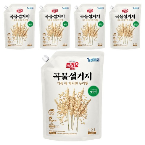 트리오 곡물설거지 우리밀 주방세제 리필, 1.2L, 5개