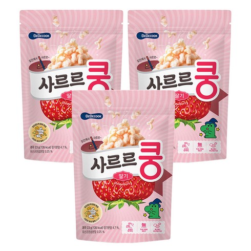 베베쿡 사르르쿵 과자, 딸기맛, 23g, 3개