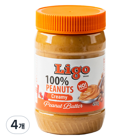 리고 100% 땅콩버터 크리미, 4개, 453g