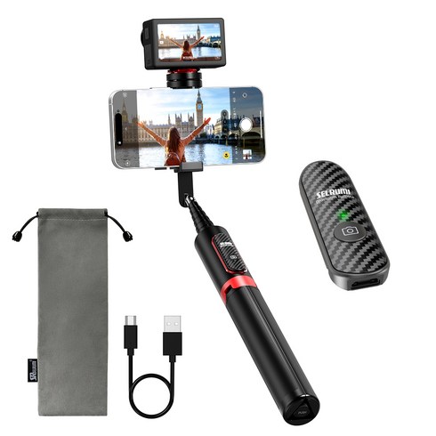 셀루미 빌드업 무선 블루투스 셀카봉 삼각대, SEL-LT950e(블랙 + 레드), 1개, 블랙 + 레드